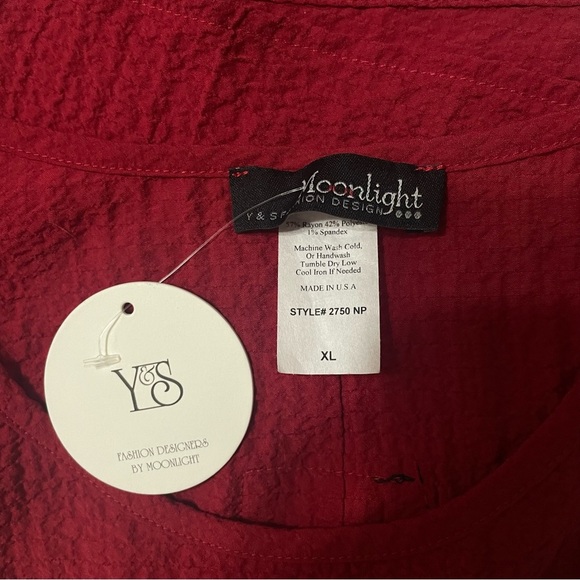 Moonlight By Y&S Pucker Textured Tunic Top Art to Wear Red Black Artsy Size XL - Picture 5 of 6